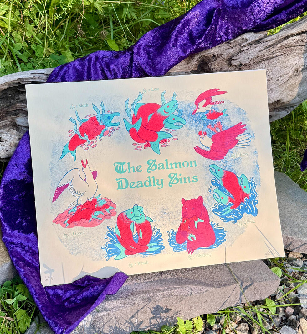 The Salmon Deadly Sins risograph print The Salmon Deadly Sins risograph print